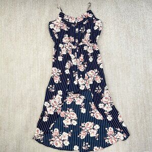 Monteau Striped Floral Skirt-Overlay Sleeveless Jumpsuit Romper 2X